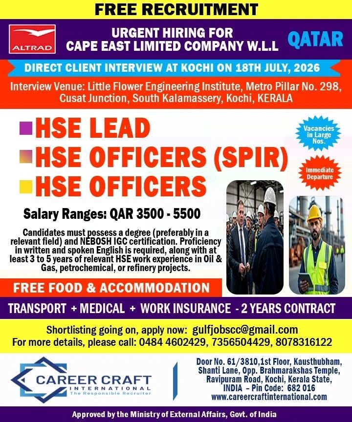 Qatar HSE Jobs 2026 | Free Recruitment