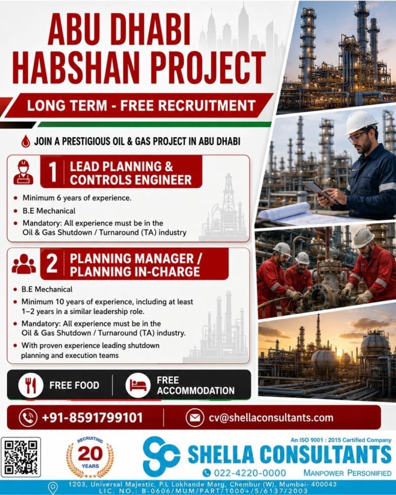 Abu Dhabi Habshan Project Jobs 2026 | Free Recruitment