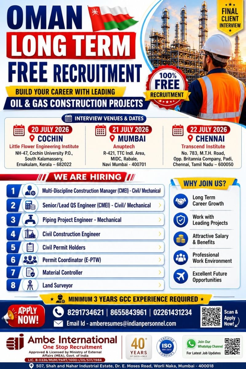 Oman Long-Term Job Opportunities | Free Recruitment 