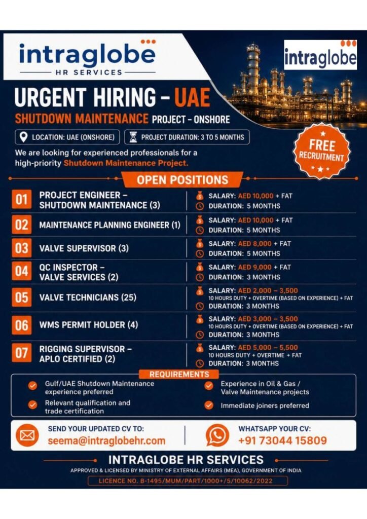 UAE Shutdown Maintenance Jobs 2026 | Free Recruitment UAE Shutdown Maintenance Jobs 2026 | Free Recruitment