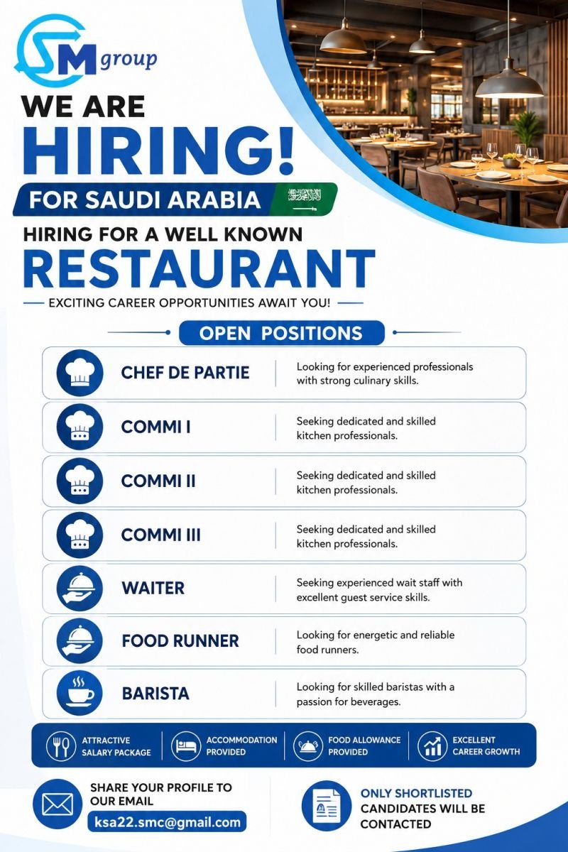Hiring for a Restaurant Chain in Saudi Arabia