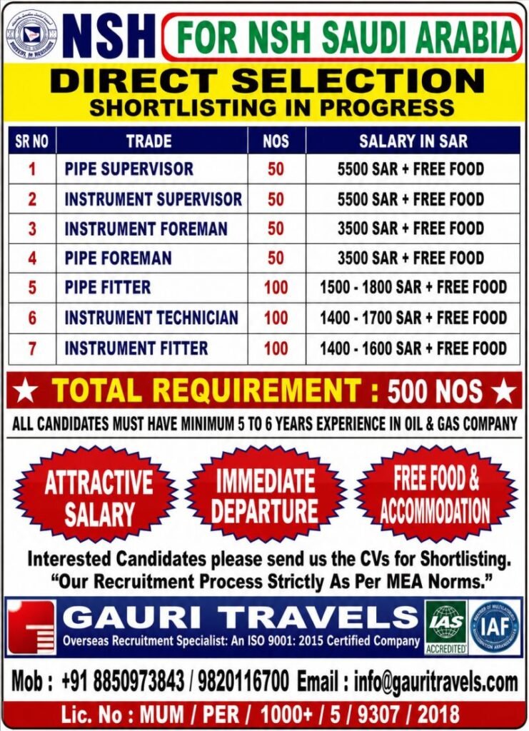 NSH Saudi Arabia Jobs 2026 | Direct Selection NSH Saudi Arabia Jobs 2026 | Direct Selection