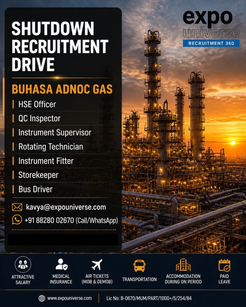Shutdown Jobs 2026 | UAE Shutdown Recruitment Drive Shutdown Jobs 2026 | UAE Shutdown Recruitment Drive