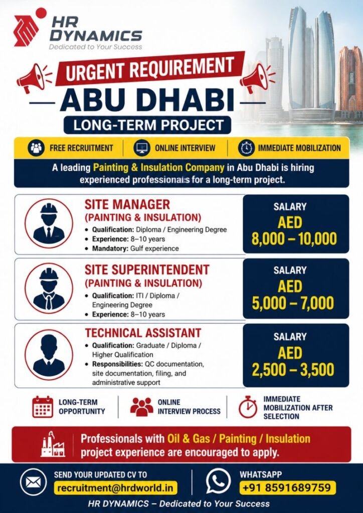 Abu Dhabi Painting & Insulation Jobs 2026 | Free Recruitment | Online Interview | Apply Now