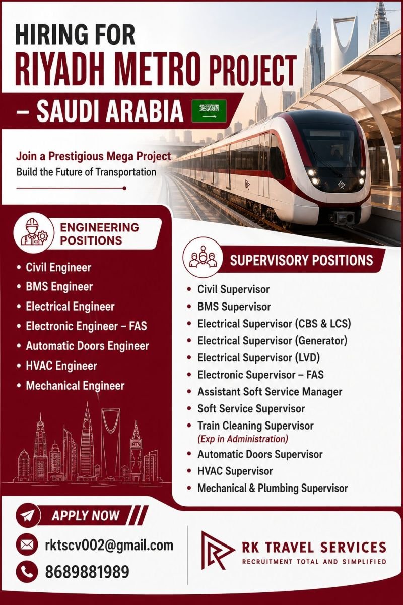 Riyadh Metro Project Jobs 2026 | Saudi Arabia Mega Project Recruitment 