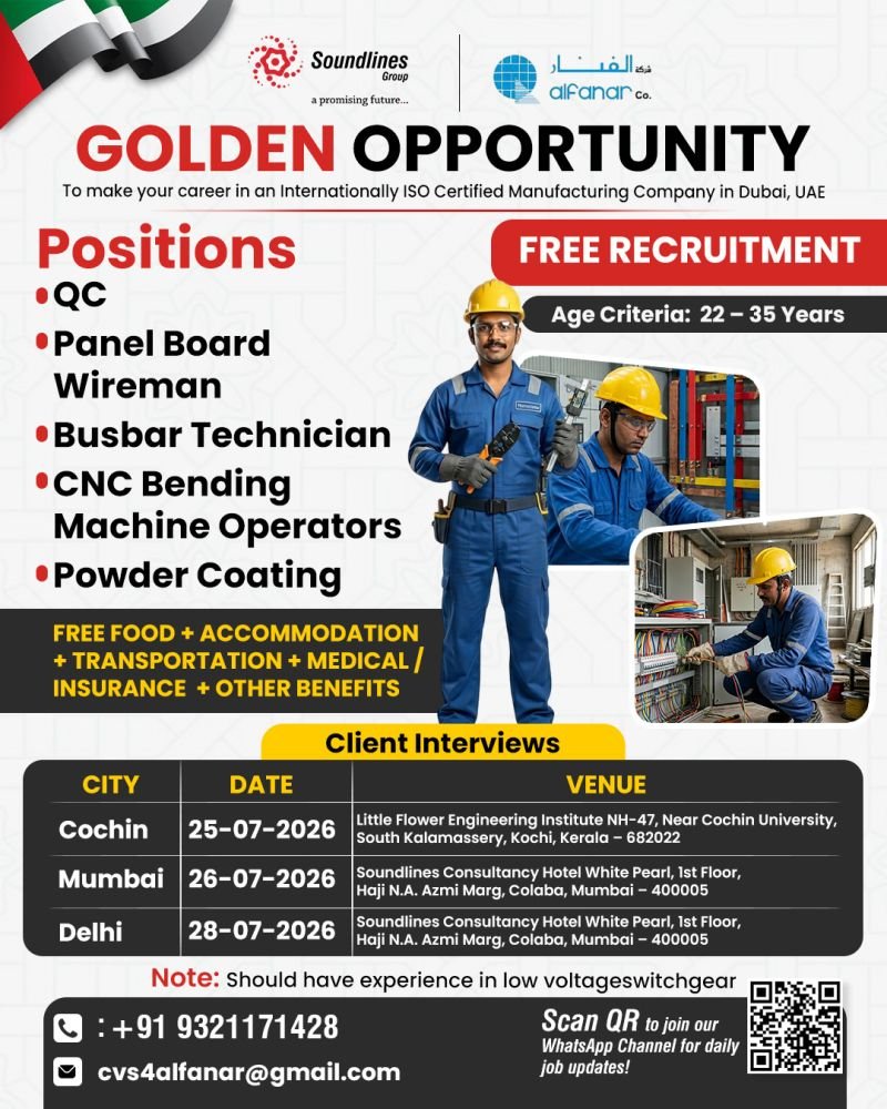 Hiring For Internationally ISO Certified Manufacturing Company in Dubai, UAE
