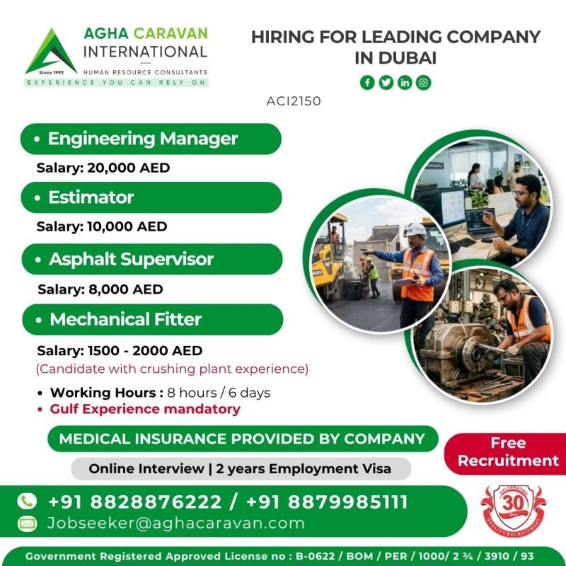 Dubai Leading Company Jobs 2026 | Free Recruitment | Engineering & Mechanical Vacancies