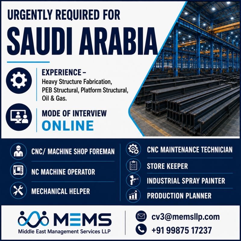 Urgent Hiring for Saudi Arabia - Steel fabrication company