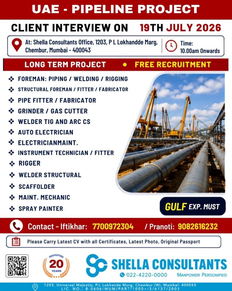 UAE Pipeline Project Jobs 2026 | Free Recruitment UAE Pipeline Project Jobs 2026 | Free Recruitment