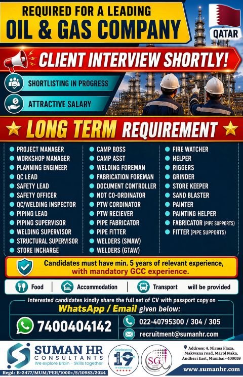 Qatar Oil & Gas Company Jobs 2026 | Long-Term Project Qatar Oil & Gas Company Jobs 2026 | Long-Term Project