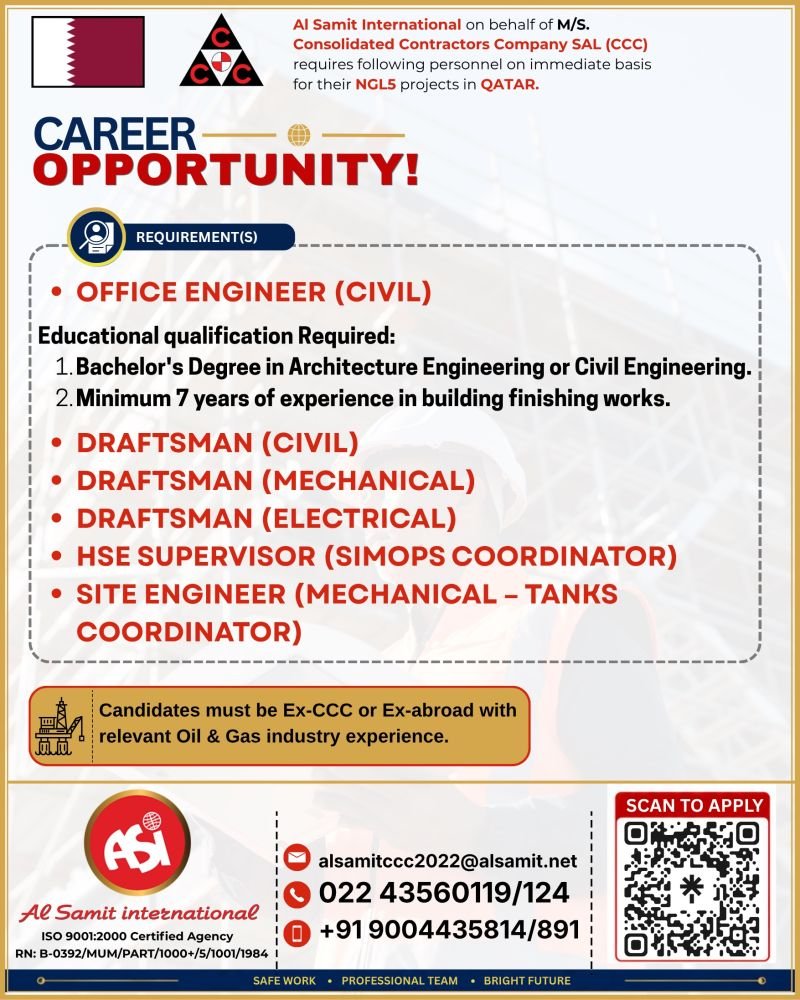 Qatar NGL5 Project Jobs 2026 | CCC Qatar Recruitment 