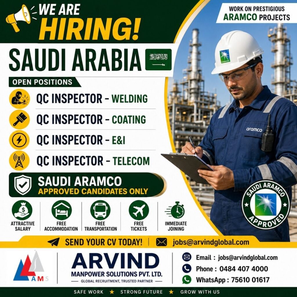 Saudi Arabia Aramco Jobs 2026 | QC Inspector Vacancies Saudi Arabia Aramco Jobs 2026 | QC Inspector Vacancies
