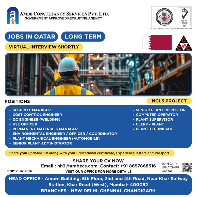 Qatar Jobs 2026 | NGL5 Project Recruitment |Hiring for Multiple Positions Qatar Jobs 2026 | NGL5 Project Recruitment |Hiring for Multiple Positions