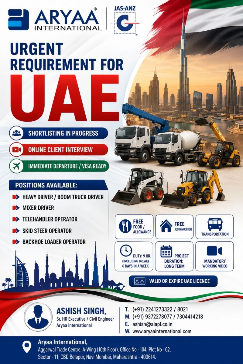 UAE Heavy Driver & Equipment Operator Jobs 2026
