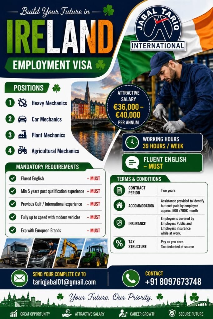 Ireland Jobs 2026 | Heavy Mechanic, Car Mechanic & Plant Mechanic Vacancies