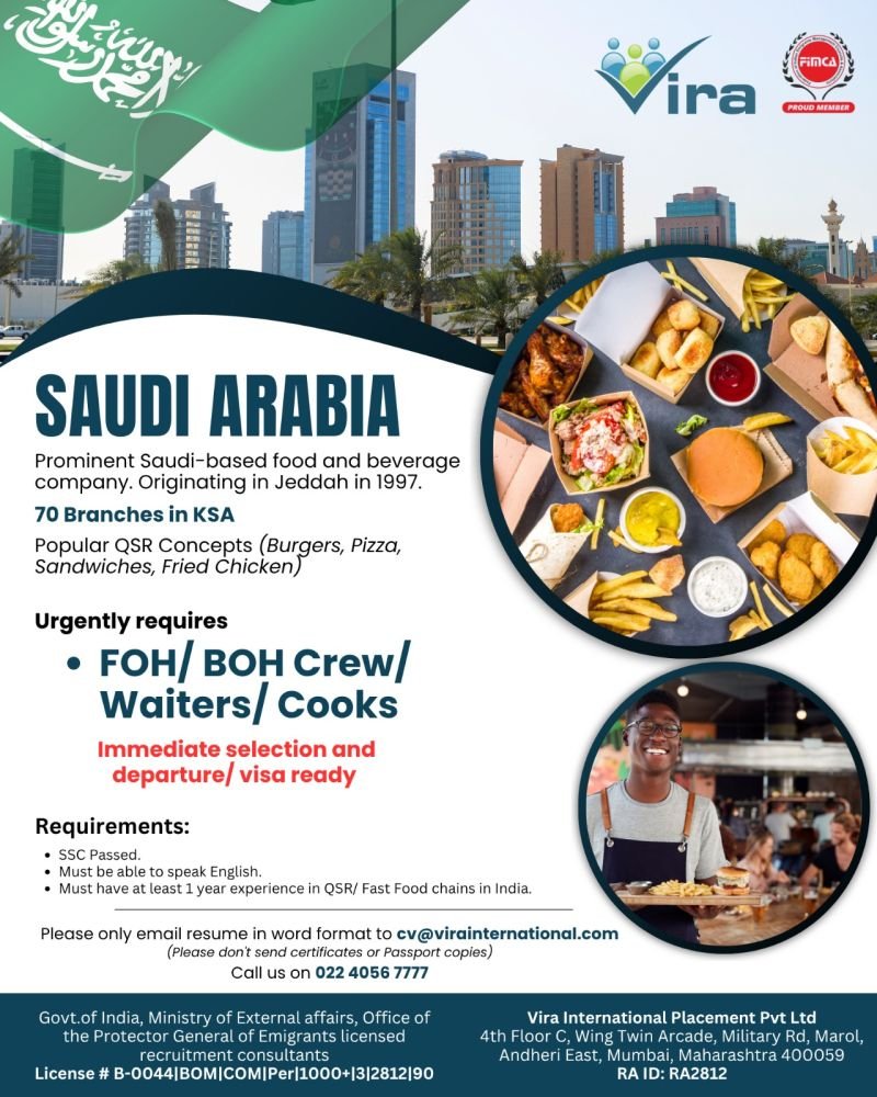 Saudi Arabia - Hiring For A prominent Saudi-based Quick Service Restaurant (QSR) Saudi Arabia - Hiring For A prominent Saudi-based Quick Service Restaurant (QSR)
