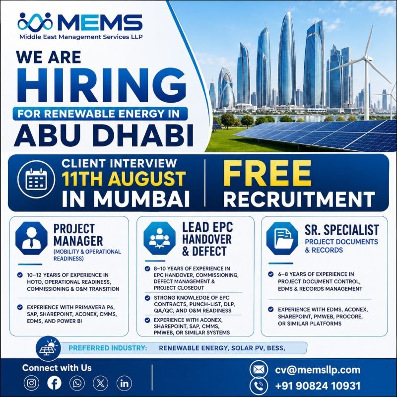 Career Opportunities – Renewable Energy | Abu Dhabi, UAE Career Opportunities – Renewable Energy | Abu Dhabi, UAE