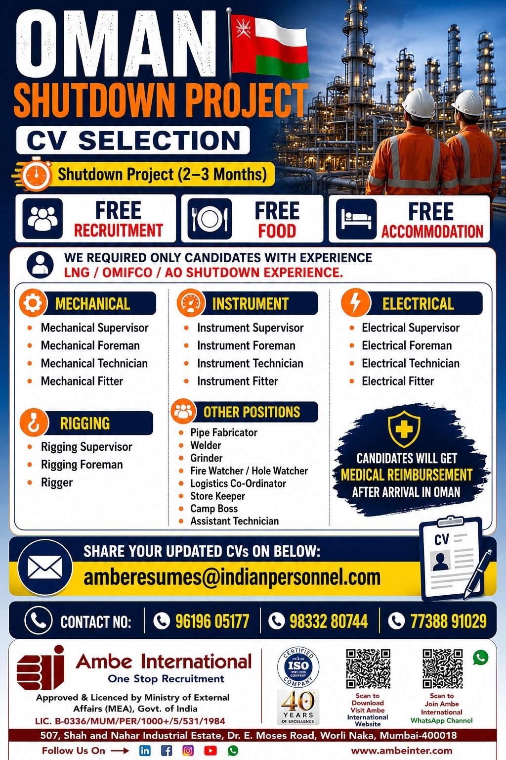 Oman Shutdown Project Jobs 2026 | Free Recruitment | CV Selection