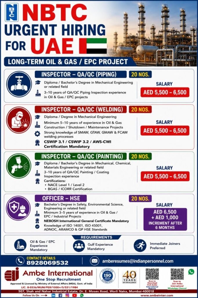 UAE Oil & Gas Jobs 2026 | Long-Term EPC Project | Apply Now