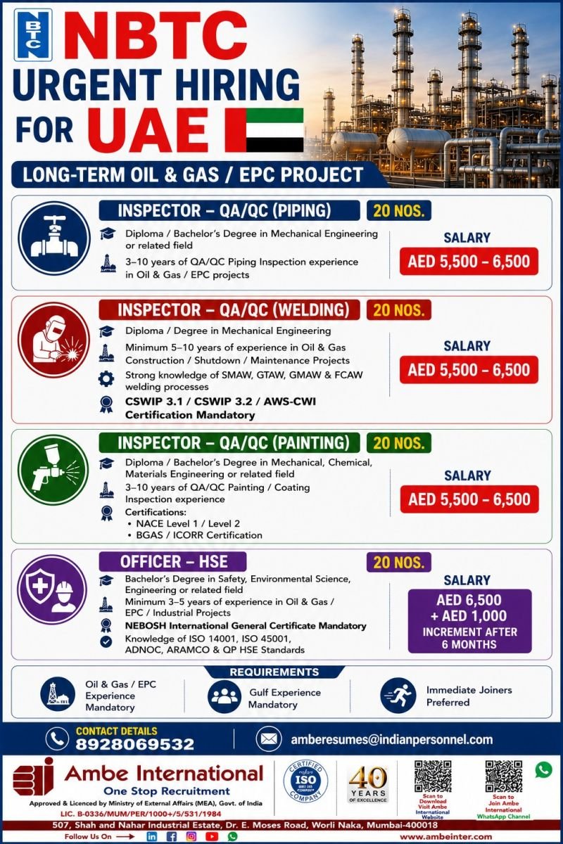 UAE Oil & Gas Jobs 2026 | Long-Term EPC Project | Apply Now