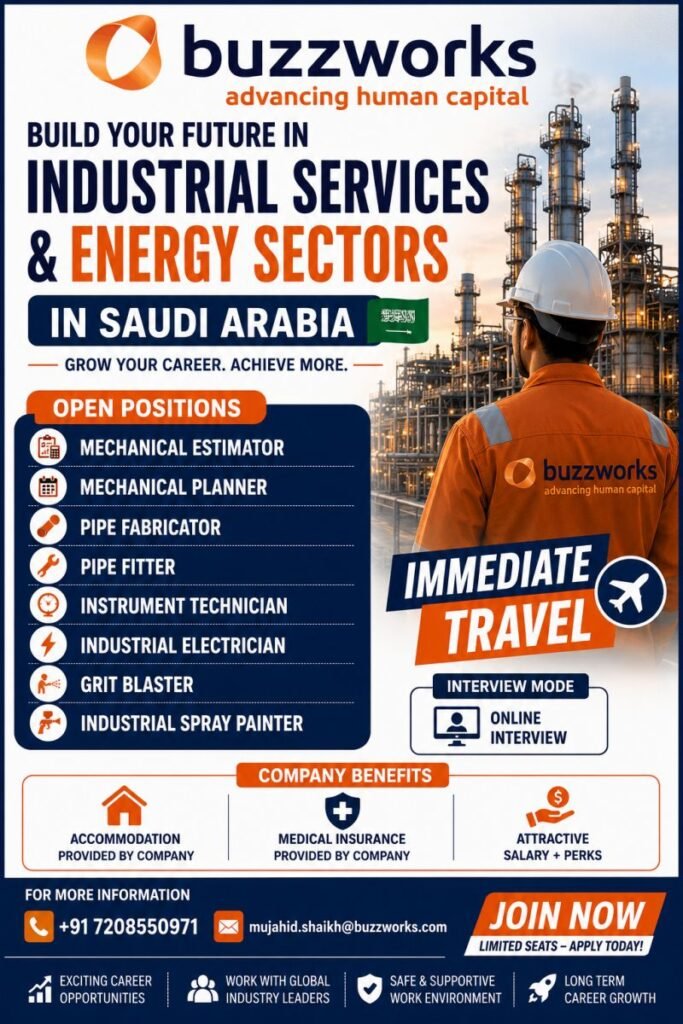 Saudi Arabia Industrial & Energy Sector Jobs 2026 | Online Interview | Apply Now Saudi Arabia Industrial & Energy Sector Jobs 2026 | Online Interview | Apply Now