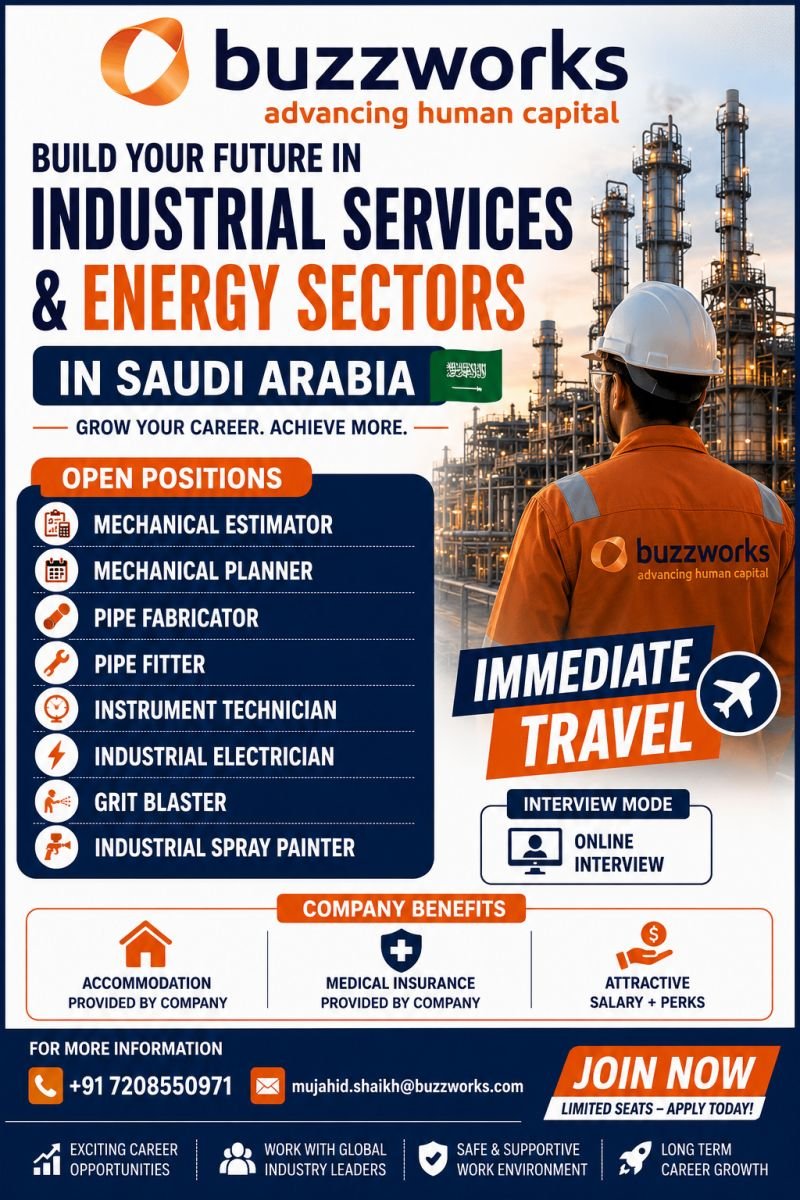 Saudi Arabia Industrial & Energy Sector Jobs 2026 | Online Interview | Apply Now