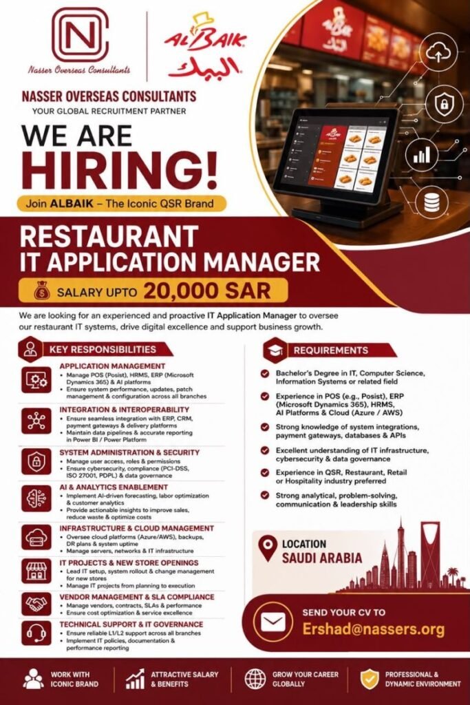 AlBaik Saudi Arabia Recruitment 2026 | Restaurant IT Application Manager Jobs | Salary Up to SAR 20,000 | Apply Now