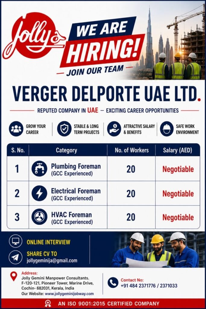 UAE Foreman Jobs 2026 | Multiple Vacancies | Online Interview