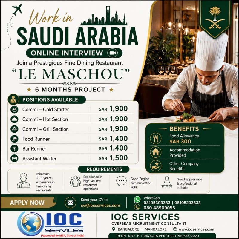 Hospitality Jobs in Saudi Arabia | Fine Dining Restaurant | Online Interview Hospitality Jobs in Saudi Arabia | Fine Dining Restaurant | Online Interview