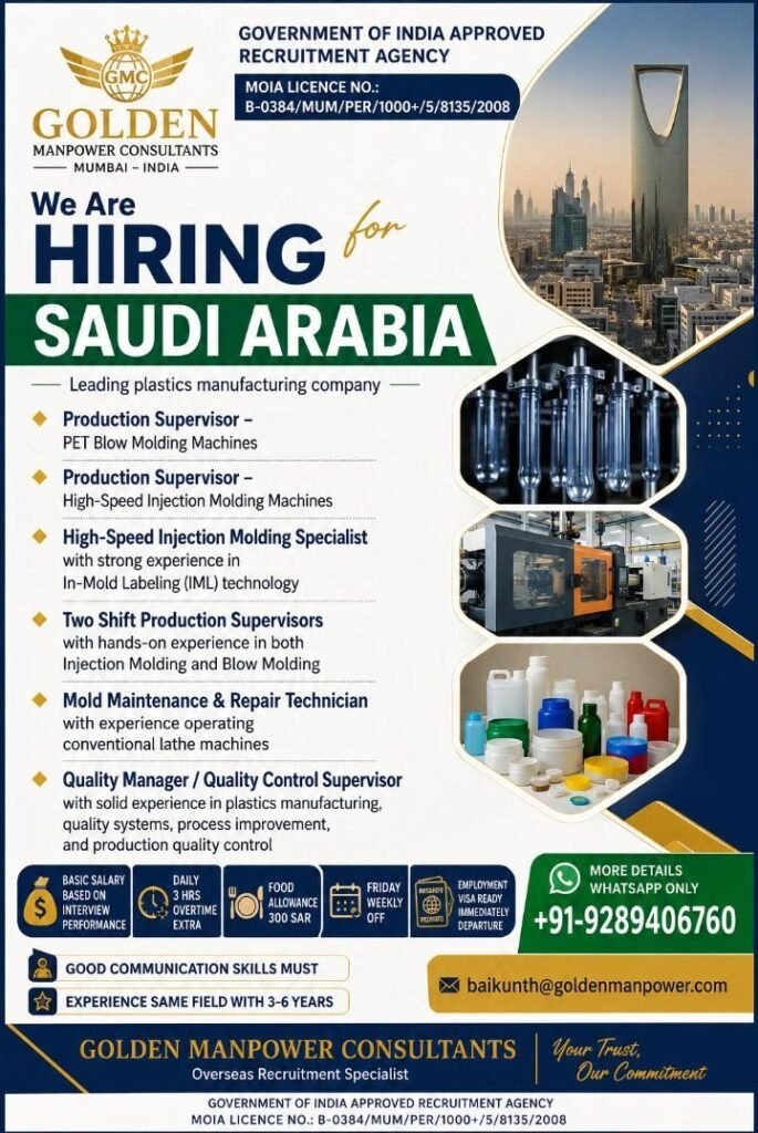 Hiring for Saudi Arabia – Leading Plastics Manufacturing Company 