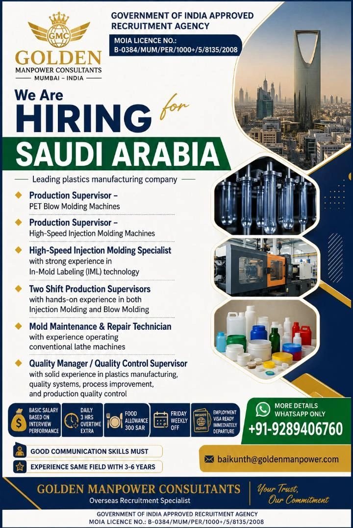 Hiring for Saudi Arabia – Leading Plastics Manufacturing Company 