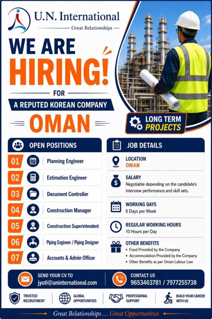 Urgent Hiring for a Reputed Korean Company in Oman Urgent Hiring for a Reputed Korean Company in Oman