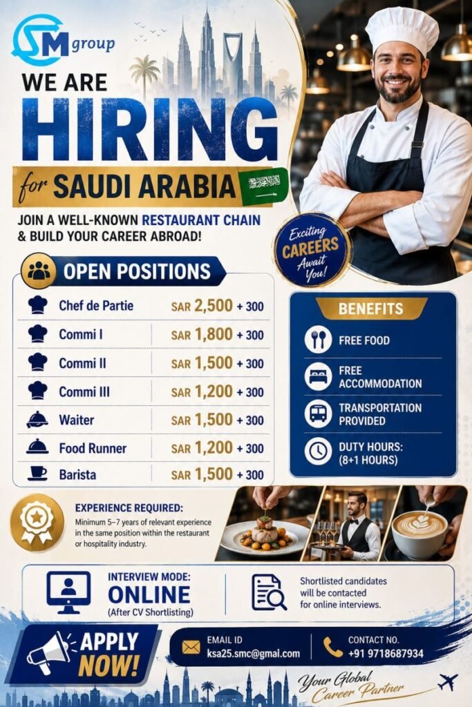 Hiring for Saudi Arabia leading restaurant chains