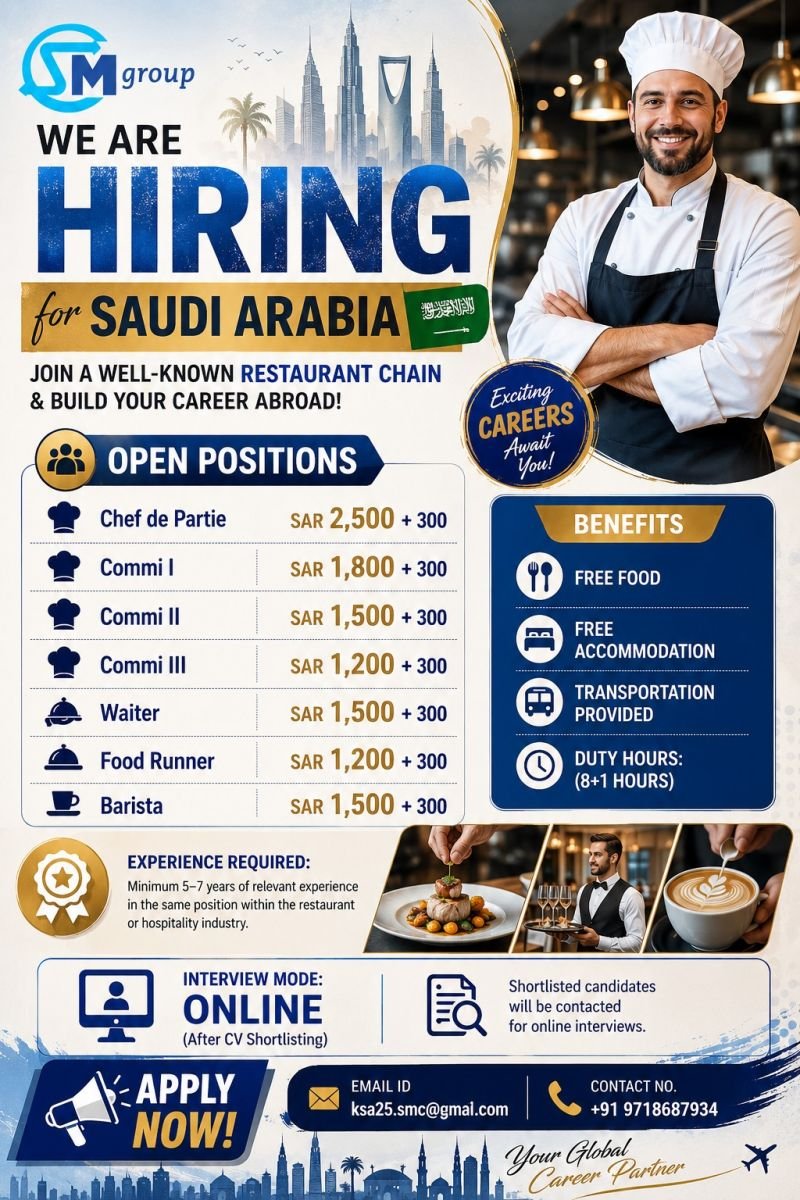 Hiring for Saudi Arabia leading restaurant chains
