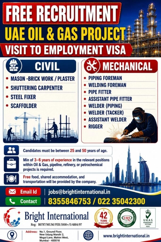 UAE Oil & Gas Project Jobs 2026 | Free Recruitment | Civil & Mechanical Vacancies | Apply Now