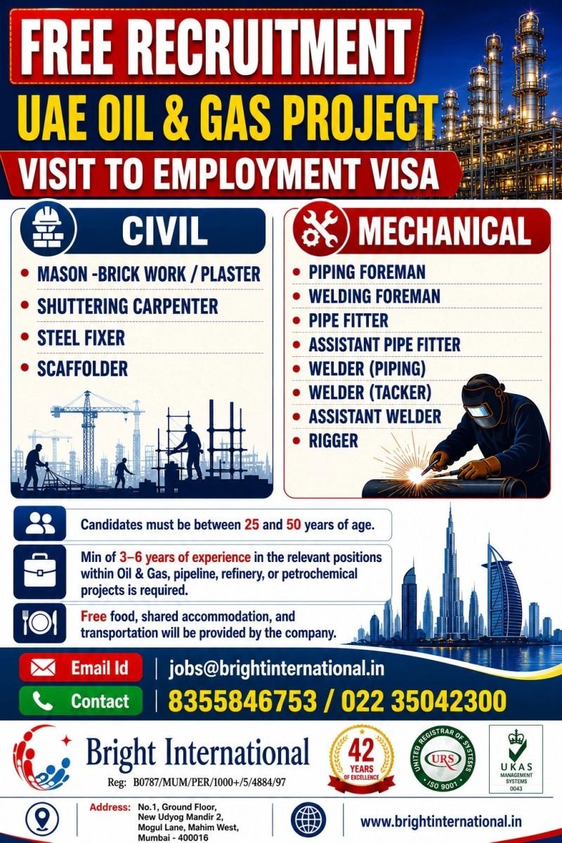 UAE Oil & Gas Project Jobs 2026 | Free Recruitment | Civil & Mechanical Vacancies | Apply Now