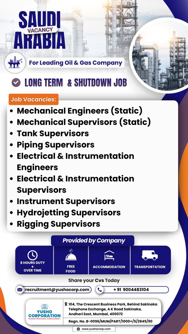 Saudi Arabia : Exciting Long-Term & Shutdown Jobs - Oil & Gas Company 