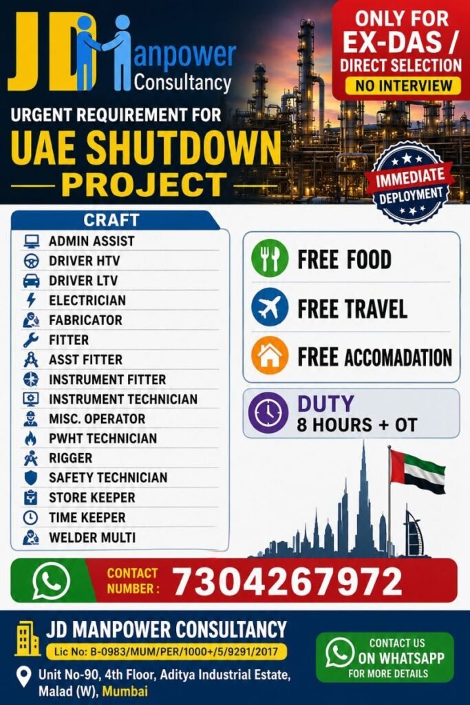 UAE Shutdown Project Jobs 2026 | Immediate Deployment UAE Shutdown Project Jobs 2026 | Immediate Deployment