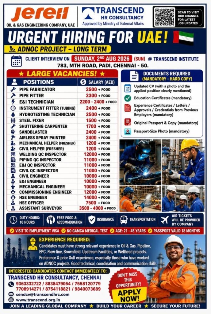 UAE Jobs 2026 | Pipe Fitter, E&I Technician, Engineers & Many More.. | Client Interview UAE Jobs 2026 | Pipe Fitter, E&I Technician, Engineers & Many More.. | Client Interview