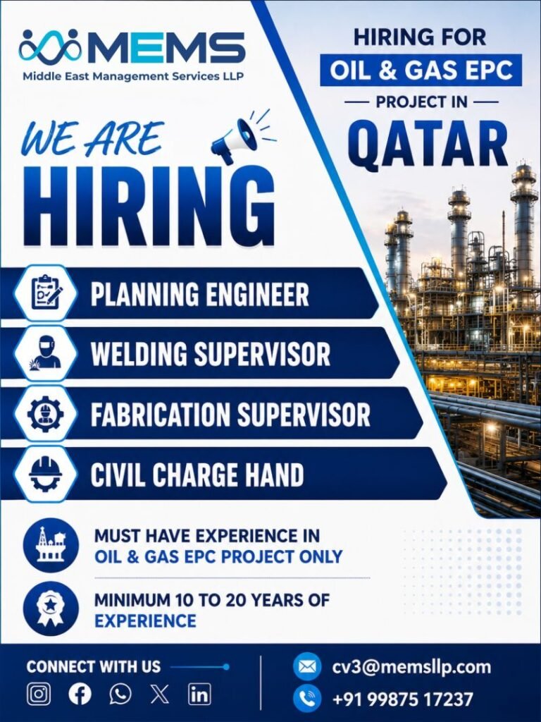 Qatar is Hiring for a major Oil & Gas EPC Project. Qatar is Hiring for a major Oil & Gas EPC Project.