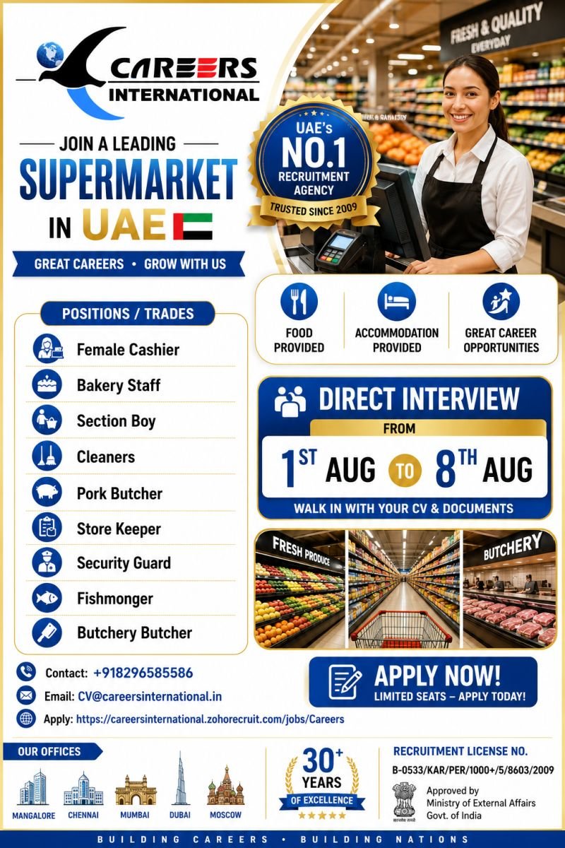 Hiring for a Leading Supermarket Chain in the UAE