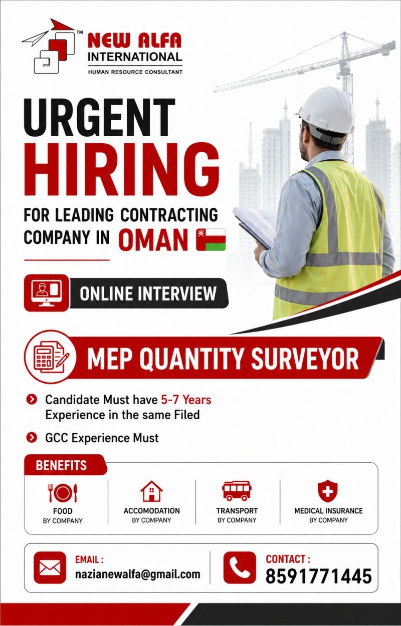 Oman - Hiring MEP Quantity Surveyors 