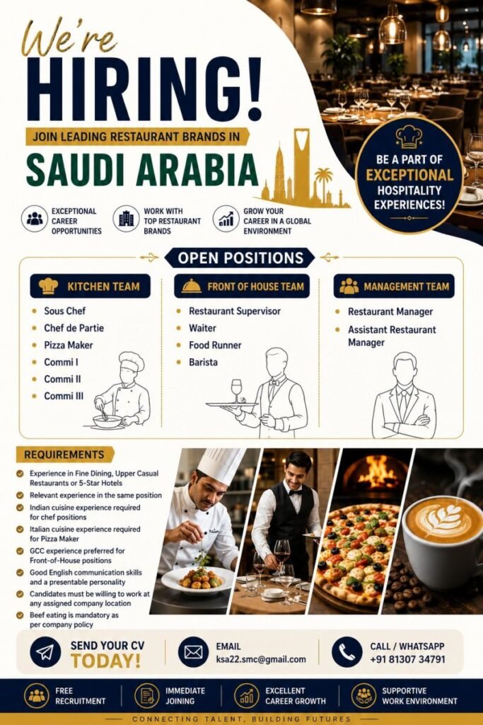 Hiring for Saudi Arabia | Fine Dining Restaurant 
