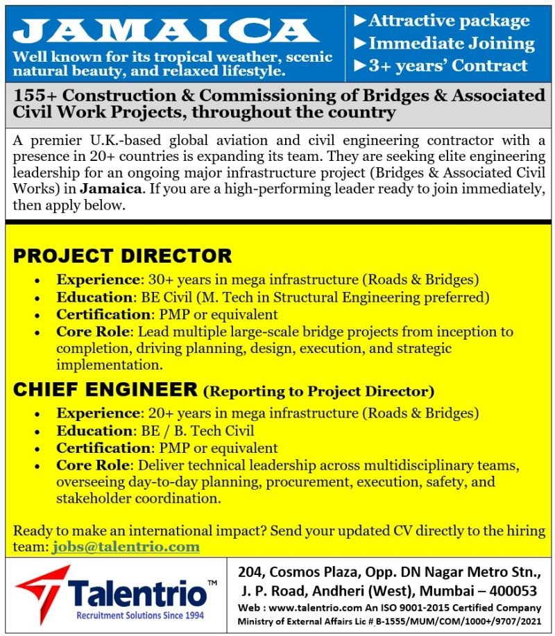 Jamaica Bridge & Civil Infrastructure Jobs 2026 | Apply Today