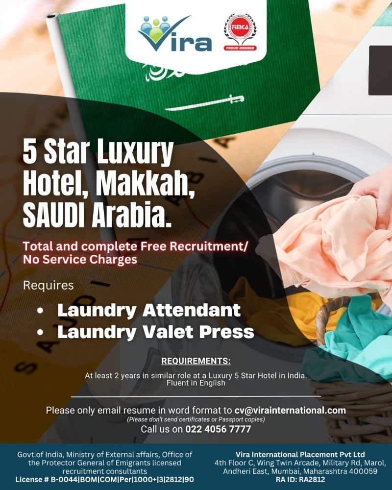 Hiring For A prestigious 5-Star Luxury Hotel in Makkah, Saudi Arabia
