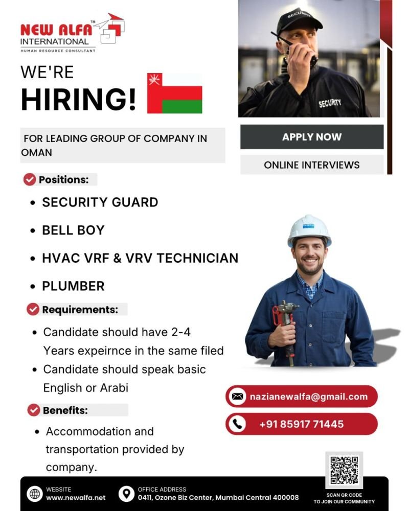 Urgent Hiring for leading group of company in Oman - Online Interview