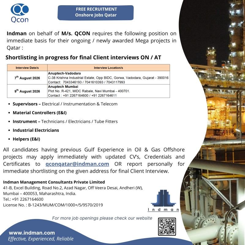M/s. QCON Onshore Jobs Qatar