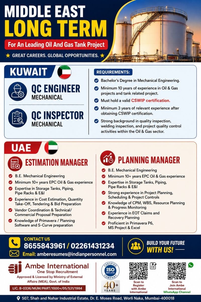 Kuwait & UAE Long-Term EPC Project Vacancies - Apply Now