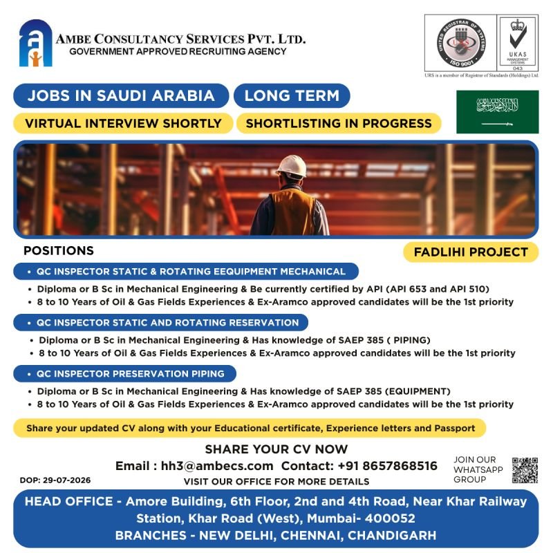 Hiring for Saudi Arabia | Long-Term Oil & Gas Project