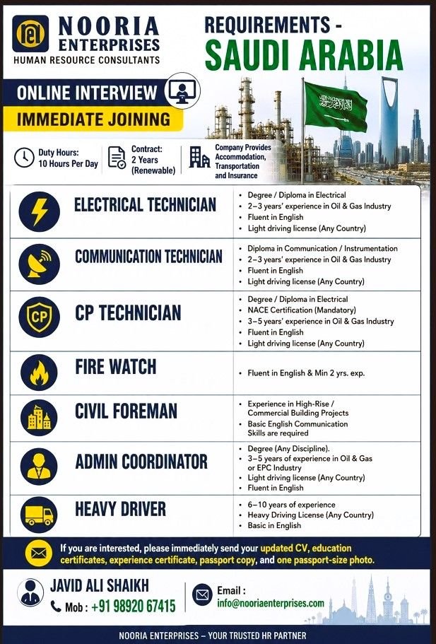 Saudi Arabia Jobs 2026 | Online Interview